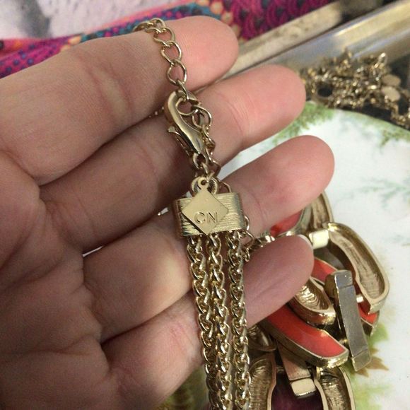 NWT Orange & Cream Necklace Chunky Chain & Interlinked Accents - Picture 3 of 15